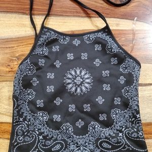 Black Neck Tie Bandana Crop Top